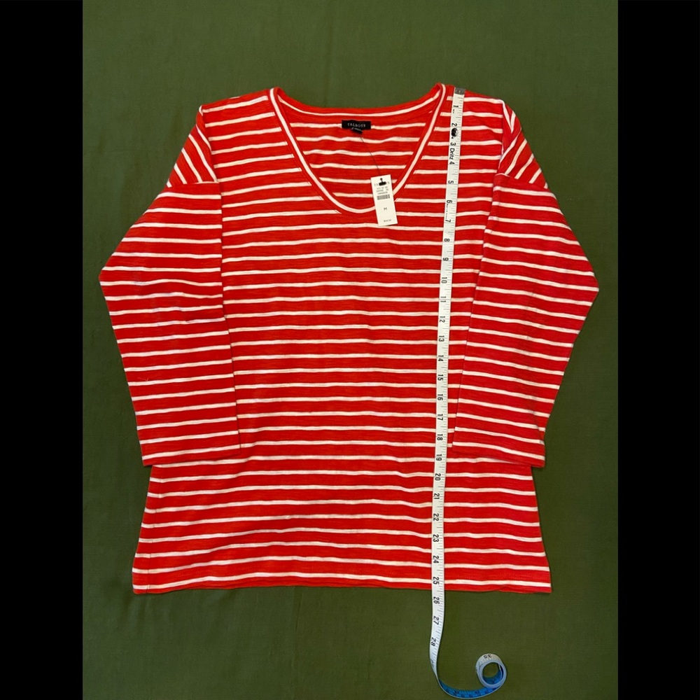 NWT Talbots Driftwood stripe button cuff tee, size medium, orange